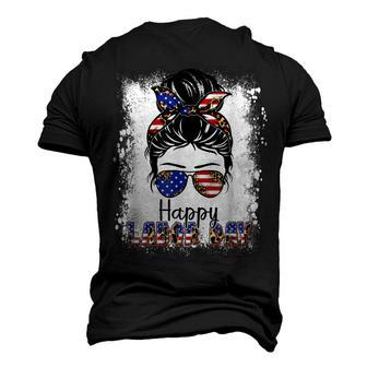 Bleached American Flag Happy Labor Day Messy Bun Hair Men's T-shirt 3D Print Graphic Crewneck Short Sleeve Back Print - Thegiftio UK