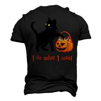 Cat I Do What I Want Halloween Candy Pumpkin Bag Black Cat Men's 3D T-shirt Back Print - Seseable