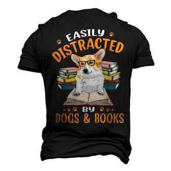 Easily Distracted By Dogs & Books Corgi Dog Mom Dog Dad Men's 3D Print Graphic Crewneck Short Sleeve T-shirt - Thegiftio UK