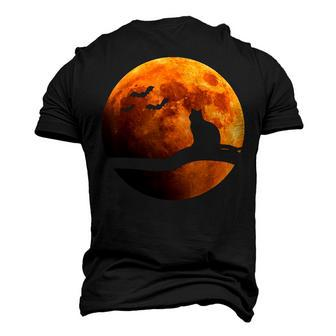 Halloween Black Cat Orange Full Moon And Bats Men's 3D T-shirt Back Print - Seseable