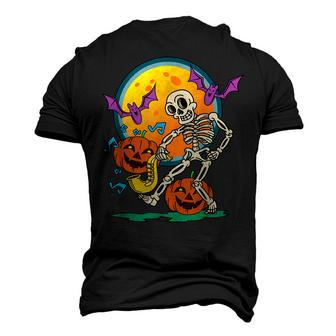 Halloween Party Dancing Skeleton Pumpkins And Bats Men's 3D T-shirt Back Print - Seseable