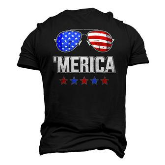 Merica Sunglasses With Usa Flag For Independence Day Men's 3D T-Shirt Back Print | Mazezy