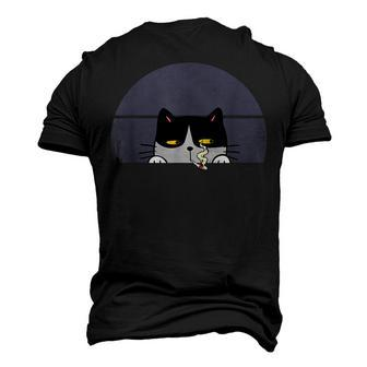 Stoned Black Cat Smoking And Peeking Sideways With Cannabis Men's 3D T-shirt Back Print - Seseable