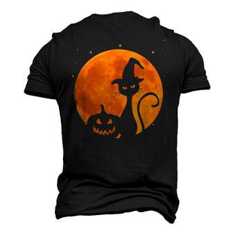 Vintage Scary Halloween Black Cat Costume Witch Hat & Moon V2 Men's 3D T-shirt Back Print - Seseable