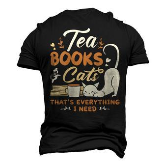 Womens Tea Books And Cats Cat Book Lovers Reading Book Men's 3D Print Graphic Crewneck Short Sleeve T-shirt - Thegiftio UK