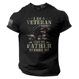 I Am A Veteran Like My Father Before Me 4Th Of July American Flag On Sleeve Men Tee USA Distressed Flag T-Shirt - Seseable