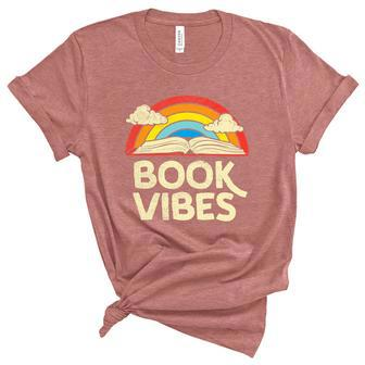 Book Vibes Book Lover Bookworm Funny Bookrish Reading Library Retro Unisex Crewneck Soft Tee - Thegiftio UK