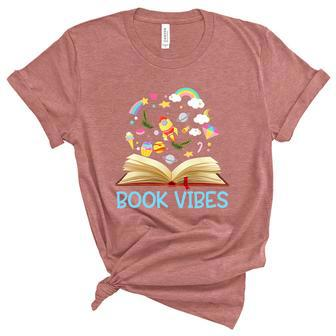 Book Vibes Book Lover Bookworm Funny Bookrish Reading Library V2 Unisex Crewneck Soft Tee - Thegiftio UK