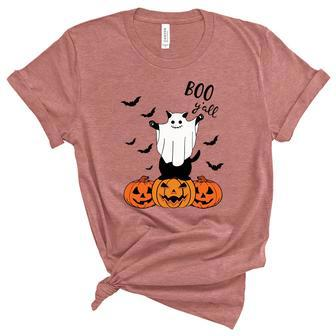 Ghost Black Cat Boo Yall Pumpkin Halloween Women's Short Sleeve T-shirt Unisex Crewneck Soft Tee - Thegiftio UK