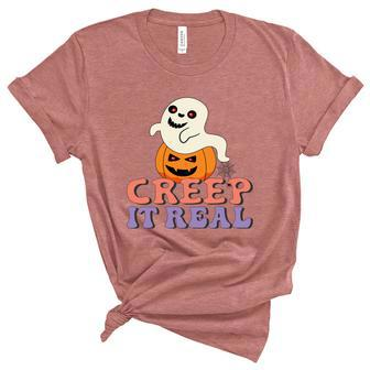 Halloween Day Creep It Real Ghost Pumpkin Retro Halloween Unisex Crewneck Soft Tee - Thegiftio UK