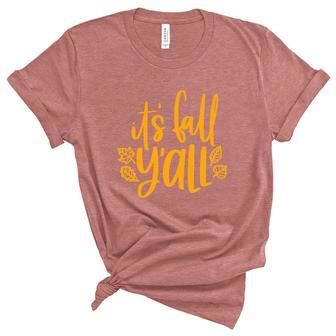 Its Fall Yall Red Leaf Pumpkin Fall Leaves Thanksgiving Graphic Design Printed Casual Daily Basic Unisex Crewneck Soft Tee - Thegiftio UK