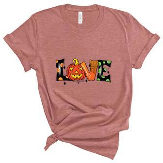 Love Halloween With Pumpkin Skull And Finished By Love Word Unisex Crewneck Soft Tee - Thegiftio