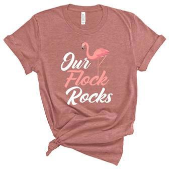 Our Flock Rocks Funny Family Matching Flamingo Cool Gift Graphic Design Printed Casual Daily Basic Unisex Crewneck Soft Tee - Thegiftio UK