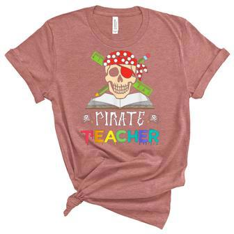 Pirate Teacher Funny Halloween Skull Adult Gift Graphic Design Printed Casual Daily Basic Women's Short Sleeve T-shirt Unisex Crewneck Soft Tee - Thegiftio UK