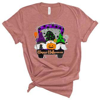 8Zxd Truck Gnomes Happy Halloween Spooky Pumpkin Autumn Unisex Crewneck Soft Tee - Seseable