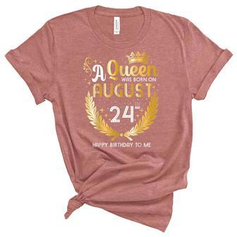 A Queen Was Born On August 24 Girly August 24Th Birthday Unisex Crewneck Soft Tee - Seseable
