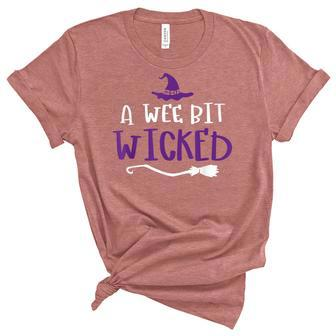 A Wee Bit Wicked Funny Halloween Witch Broom Witchy Unisex Crewneck Soft Tee - Seseable