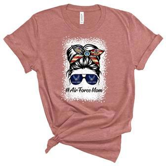 Air Force Mom Messy Bun Sunglasses Military Mom Mothers Day Unisex Crewneck Soft Tee - Seseable