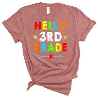 Back To School Hello 3Rd Grade Kids Teacher Student Unisex Crewneck Soft Tee - Seseable