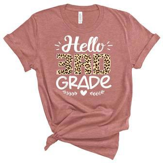 Back To School Hello 3Rd Grade Third Grade Leopard Teacher Unisex Crewneck Soft Tee - Seseable