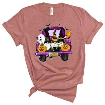 Boo Pumpkin Witch Gnomes In Halloween Truck Funny Holiday Unisex Crewneck Soft Tee - Seseable