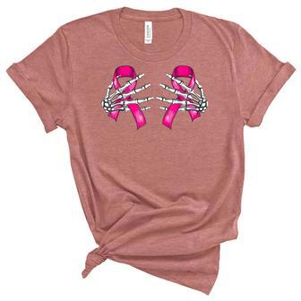 Boob Skeleton Hand On Breast Cancer Ribbon Halloween Womens V2 Women's Short Sleeve T-shirt Unisex Crewneck Soft Tee - Thegiftio UK