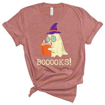 Books Ghost Boo Funny Reading Halloween Teacher Librarian Unisex Crewneck Soft Tee - Seseable