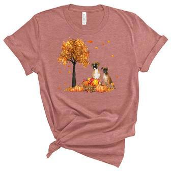 Boxer Autumn Leaf Fall Dog Lover Thanksgiving Halloween Unisex Crewneck Soft Tee - Seseable