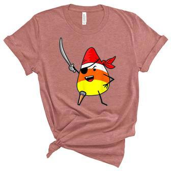 Candy Corn Pirate Halloween Jolly Roger Trick-Or-Treat Unisex Crewneck Soft Tee - Seseable