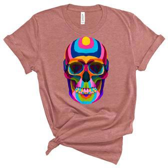 Colorful Sugar Skeleton Scull Halloween Party Costume Unisex Crewneck Soft Tee - Seseable