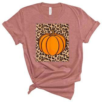 Cute Pumpkin Leopard Print Autumn Fall Halloween Unisex Crewneck Soft Tee - Seseable