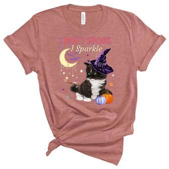 Cute Witch Cat Funny Halloween Kitty Cat Costume Witch Hat Unisex Crewneck Soft Tee - Seseable