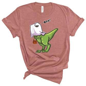 Funny Dinosaur Dressed As Halloween Ghost For Trick Or Treat Unisex Crewneck Soft Tee - Seseable