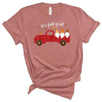 Funny Its Fall Yall Gnomes In Truck Fall Halloween Unisex Crewneck Soft Tee - Seseable