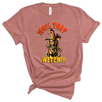 Funny Scary Halloween 100 That Witch Witchy Cat Unisex Crewneck Soft Tee - Seseable