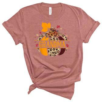 Grandma Pumpkin Leopard Sunflower Halloween Unisex Crewneck Soft Tee - Seseable