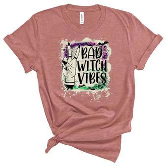 Halloween Bad Witch Vibes Peace Hand Sign Halloween Bleached Unisex Crewneck Soft Tee - Seseable