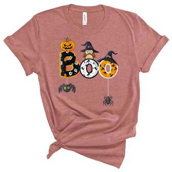 Halloween Boo Owl With Witch Hat Spiders Boys Girls Kids Unisex Crewneck Soft Tee - Seseable