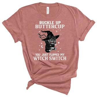 Halloween Cat Witch Buckle Up Buttercup Witch Cat Costume Unisex Crewneck Soft Tee - Seseable