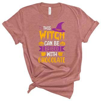 Halloween This Witch Can Be Bribed With Chocolate Unisex Crewneck Soft Tee - Seseable