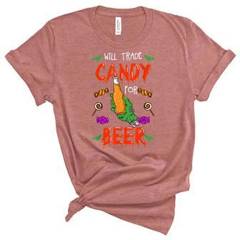 Halloween Trick Or Treat Will Trade Candy For Beer Cool Gift Unisex Crewneck Soft Tee - Seseable