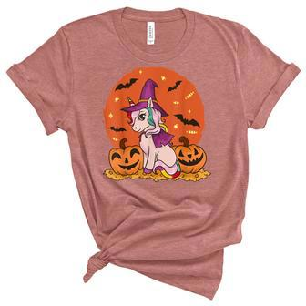 Halloween Witchy Unicorn Cute Witch Pumpkin For Girls Kids Unisex Crewneck Soft Tee - Seseable