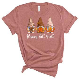Happy Fall Yall Gnome Pumpkin Funny Autumn Gnomes Unisex Crewneck Soft Tee - Seseable