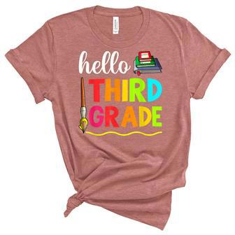 Hello Third Grade Boy Kids Teachers Girl Students 3Rd Grade Unisex Crewneck Soft Tee - Seseable