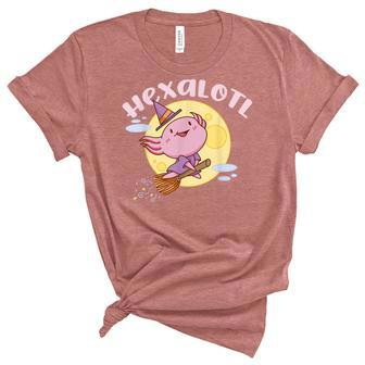 Hexalotl Funny Axolotl Witch Halloween Kawaii Meme Unisex Crewneck Soft Tee - Seseable