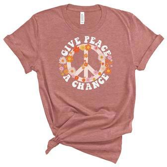Hippie Give Peace A Chance Peace Symbol Women's Short Sleeve T-shirt Unisex Crewneck Soft Tee - Seseable