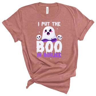 I Put The Boo In Boujee Cute Ghost Halloween Unisex Crewneck Soft Tee - Seseable