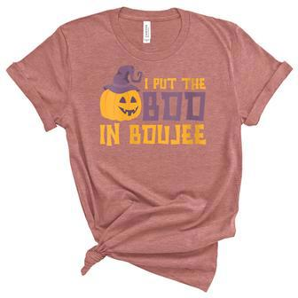 I Put The Boo In Boujee Pumpkin Witch Hat Halloween Unisex Crewneck Soft Tee - Seseable