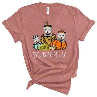 Its Fall Yall Westie Dog Leopard Pumpkin Falling Autumn Unisex Crewneck Soft Tee - Seseable