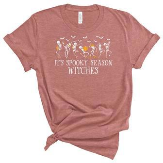 Its Spooky Season Witches Dancing Skeleton Halloween Witch Unisex Crewneck Soft Tee - Seseable